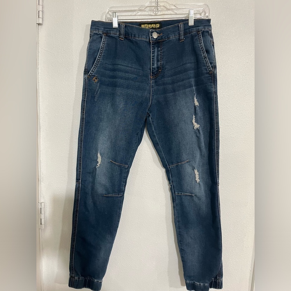 CRASH Destroyed, distressed denim jeans cuffed hem sz32